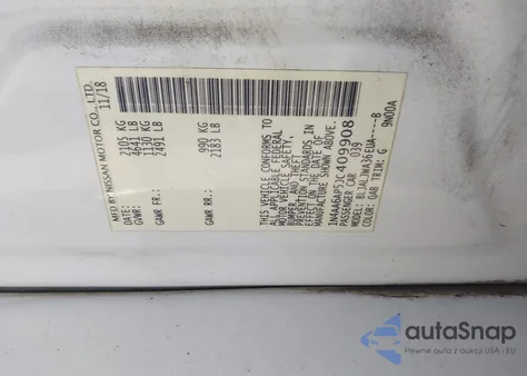 2018 Nissan Maxima 3.5 Sv из США, поврежденный, VIN 1N4AA6AP5JC409908